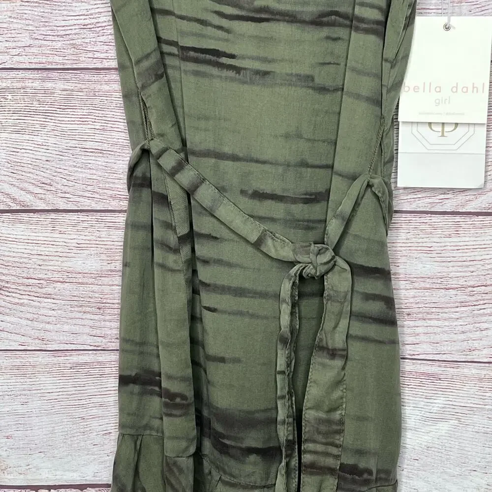 Bella Dahl Girls Flutter Sleeve Ruffle Fernwood Stripe Dress Size 10 New